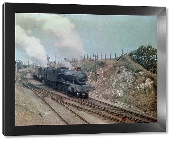 Steam train outside Newquay station, Cornwall. Around 1925