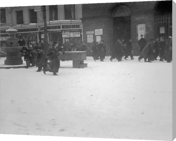 Snowball Fight, Boscawen Street, Truro, Cornwall. 8th January 1918