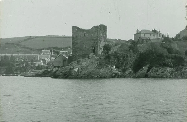 Blockhouse from estuary at Polruan, Lanteglos by Fowey, Cornwall. Around 1925