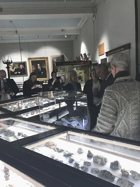 Duke of Cornwall views geology collections during a visit to the Royal Cornwall Museum to mark the bicentenary year of the Royal Institution of Cornwall, River Street, Truro, Cornwall. 22nd March 2018