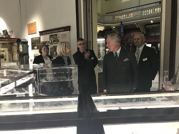 Duke of Cornwall views geology collections during a visit to the Royal Cornwall Museum to mark the bicentenary year of the Royal Institution of Cornwall, River Street, Truro, Cornwall. 22nd March 2018