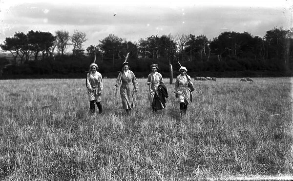 Members of the First World War Womens Land Army, Tregavethan Farm, Truro, Cornwall. Spring 1916