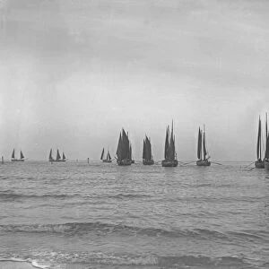 Fishing fleet off St Ives, Lelant, Cornwall. Early 1900s