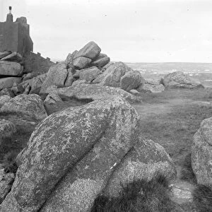 Granite outcrop on top of Carn Brea, Illogan, Cornwall. Early 1900s