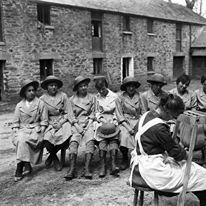 Members of the First World War Womens Land Army at Tregavethan Farm, Truro, Cornwall. 1917