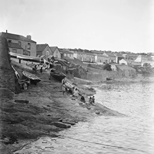 Portscatho harbour slipway and village, Gerrans, Cornwall. Early 1900s