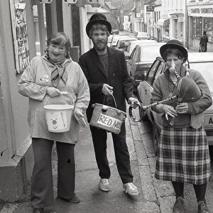 Red Nose Day, Fore Street, Lostwithiel, Cornwall. March 1990