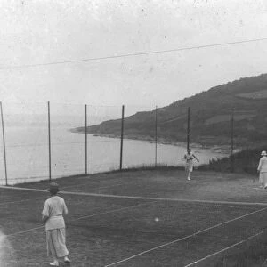 Tennis courts at Carbis Bay Hotel, Lelant, near St Ives, Cornwall. Probably 1925