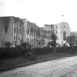 A view of the front of Carlyon Bay Hotel after the fire in 1931, St Austell, Cornwall. 27th-28th December 1931