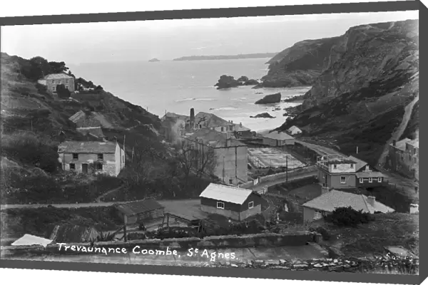 Trevaunance Coombe with steamworks in foreground below Wheal Friendly, St Agnes, Cornwall. Early 1900s