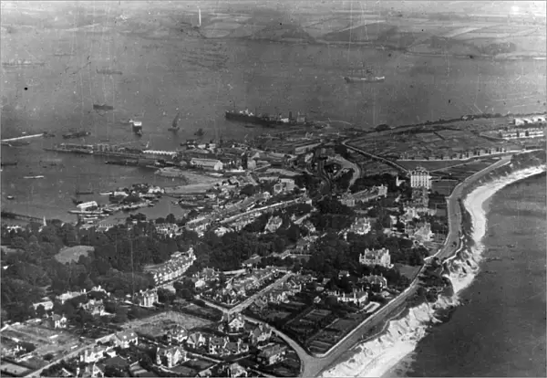 Aerial view over Gyllyngvase and part of the docks. Cornwall. Around 1925