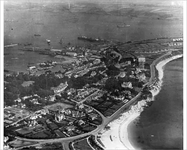 Aerial view over Gyllyngvase and part of the docks. Cornwall. Around 1925