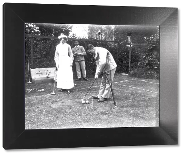 A game of croquet in the garden at the Royal Cornwall Infirmary, Truro, Cornwall. Probably 21st July 1916