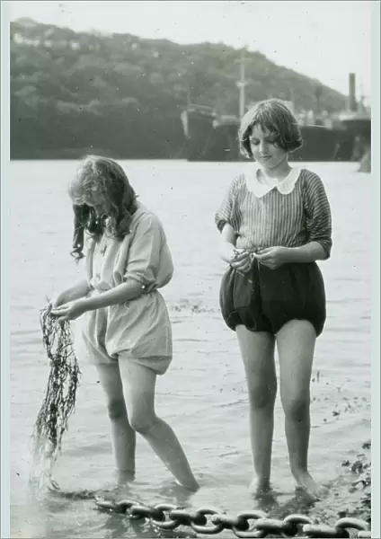 Two girls paddling, King Harry Ferry, Feock, Cornwall. Around 1925