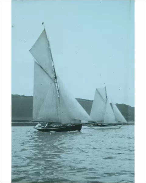 Yachts under sail, probably on the River Fal, Cornwall. Around 1925