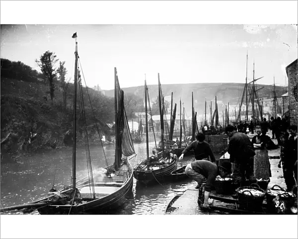 Fishing boats, East Looe, Cornwall. 1890s