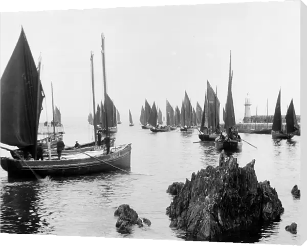 Fishing vessels putting to sea, Mevagissey, Cornwall. 1909