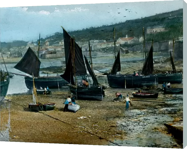 Fishing boats in Newlyn Harbour, Newlyn, Cornwall. Early 1900s