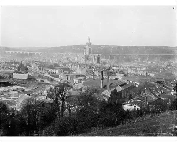 View of Truro, Cornwall, from Polisco over the city. Between 1905-1910