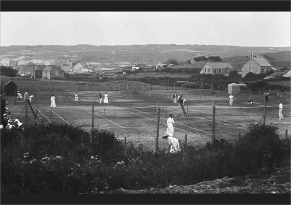 Tennis match, Perranporth, Cornwall. Early 1900s