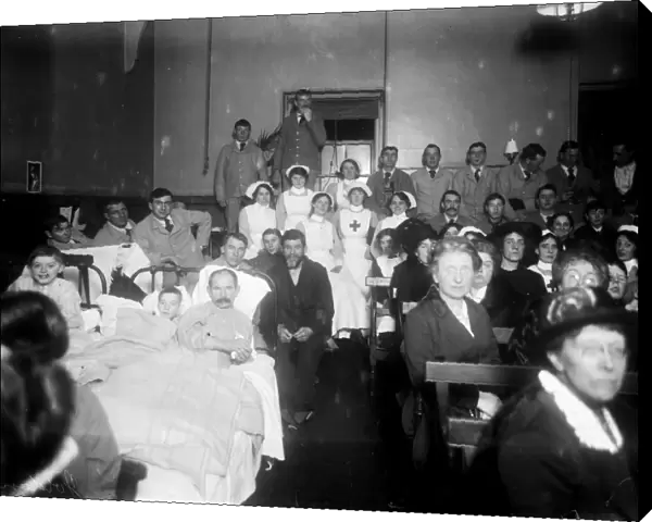 Nurses and patients watching a show in a hospital, Cornwall. 25th January 1916