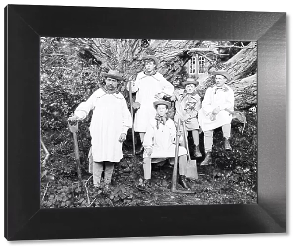 Farmhands in smocks, Cornwall. Early 1900s