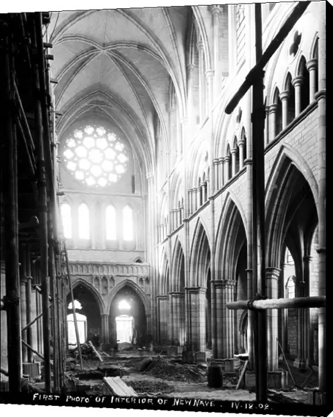 Truro Cathedral with interior of the new nave, Truro, Cornwall. 4th December 1902