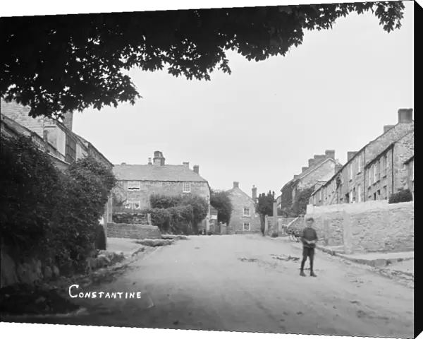 View up the hill in Constantine, Cornwall. Early 1900s