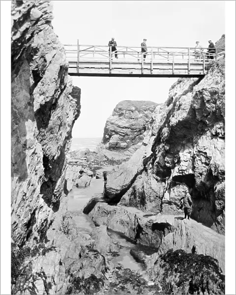 The Bridge to Trevelgue Island, St Columb Porth, St Columb Minor, Cornwall. Probably 17th June 1909