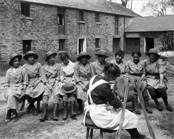 Members of the First World War Womens Land Army at Tregavethan Farm, Truro, Cornwall. 1917