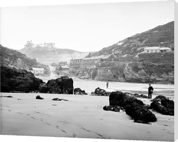 Trevaunance Beach at low tide, St Agnes, Cornwall. Probably 20th July 1910