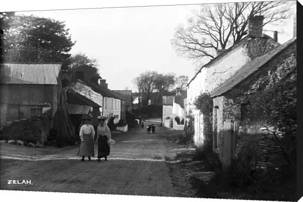 The main road in Zelah, St Allen, Cornwall, looking west. Early 1900s