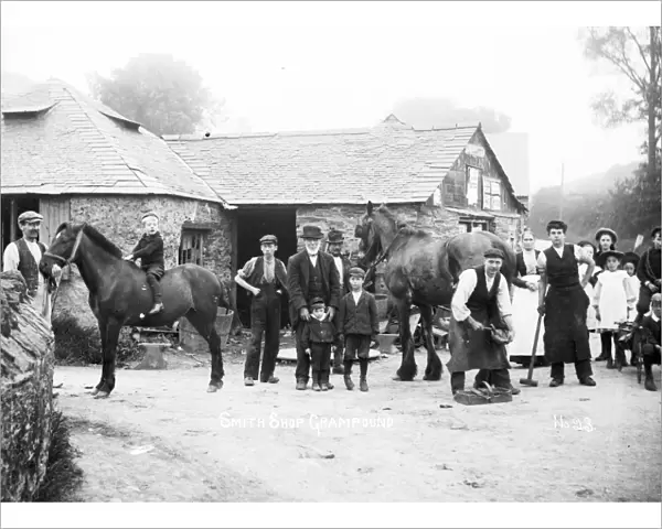 Blacksmiths shop in Grampound, Cornwall. Early 1900s