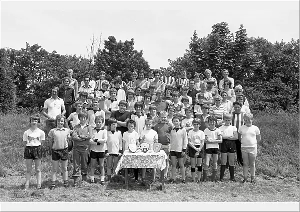 Football teams, Lostwithiel, Cornwall. July 1981