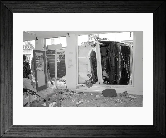 Framed Print : Lorry crash, Lostwithiel, Cornwall. September 1990 Framed Print : Lorry crash, Lostwithiel, Cornwall. September 1990
