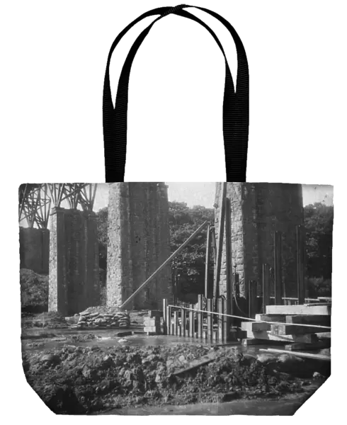 Old Carnon Valley viaduct showing early stage of replacement, Perranwell, Cornwall. Around 1932