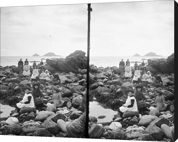 Children on the shore, Cape Cornwall, St Just in Penwith, Cornwall. Early 1900s