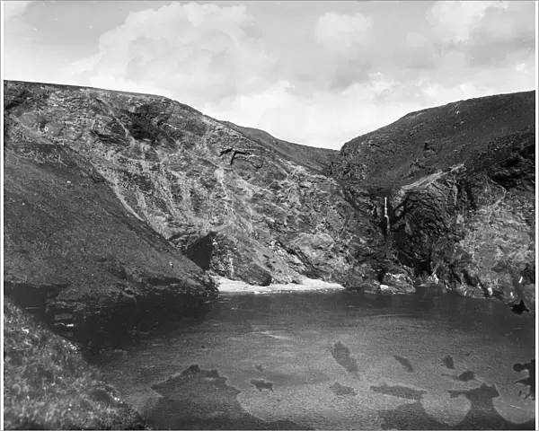 Pentargon waterfall and bay, St Juliot, near Boscastle, Cornwall. 1902