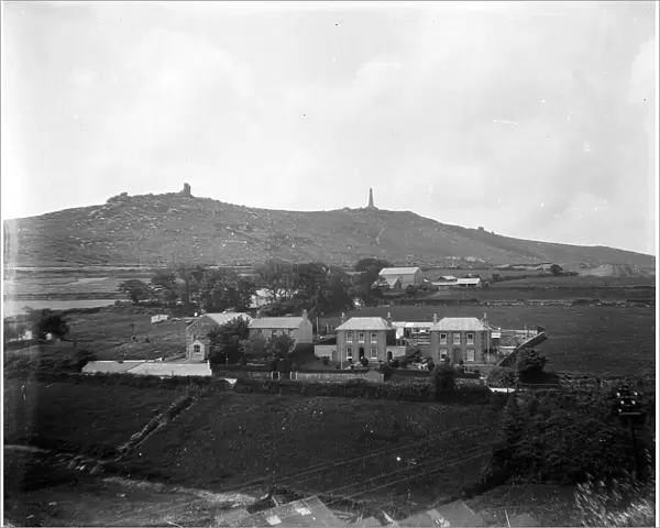 Distant view of Carn Brea, Illogan, Cornwall. 1920s