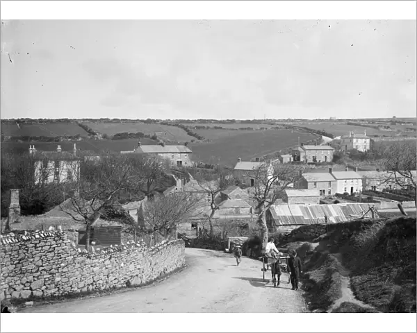 View looking down Nancherrow Hill to Tregaseal (Tregeseal), St Just in Penwith, Cornwall. Early 1900s