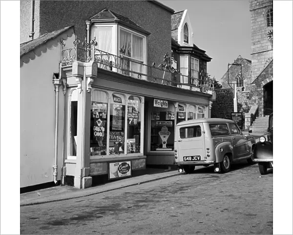 Mace grocery store in The Square, St Keverne, Cornwall. 1967