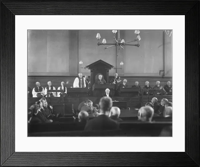 Framed Print : Meeting in the Council Chamber, City Hall, Boscawen Street, Truro, Cornwall. Date unknown but probably early 1900s