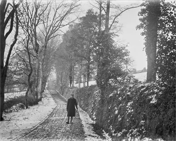 Coosebean Lane in the snow, Kenwyn, Cornwall. Early 1900s