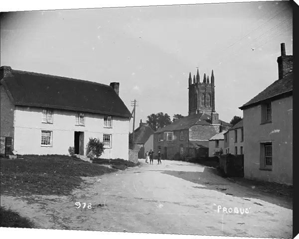 Fore Street and Hawkins Arms, Probus, Cornwall. Early 1900s