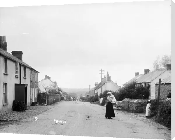Looking west down Truck Hill, Probus, Cornwall. 1900s