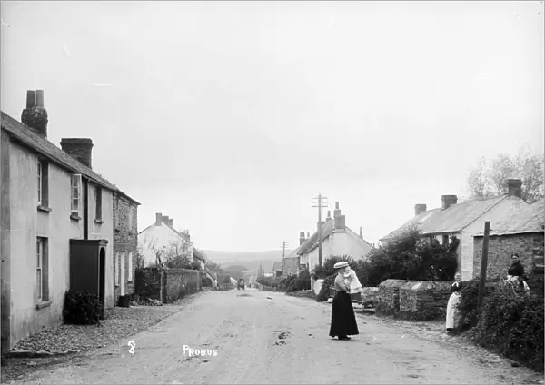 Looking west down Truck Hill, Probus, Cornwall. 1900s