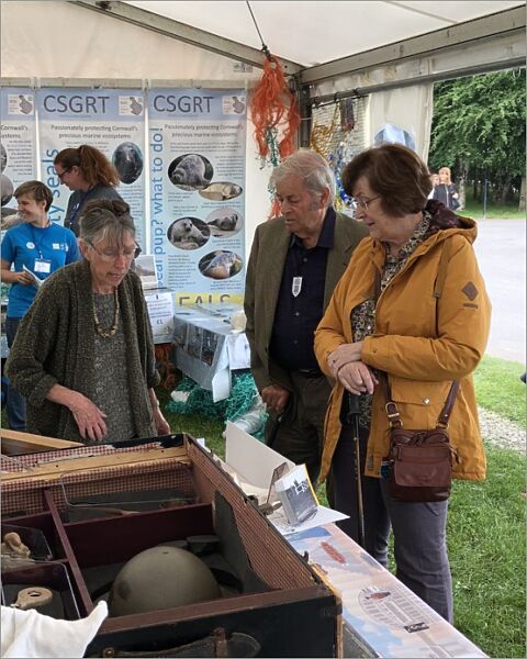 Courtney Library staff talk to visitors at the Royal Cornwall Show, Royal Cornwall Showground, Whitecross, Wadebridge, Cornwall. 7th June 2018