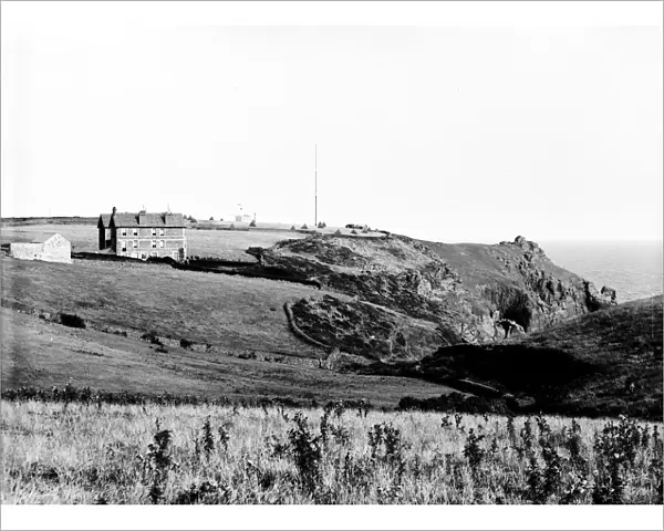 Distant view of Lloyds signal station on Bass Point, The Lizard, Landewednack, Cornwall. Eearly 1900s