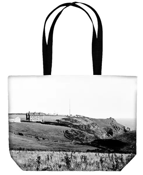 Distant view of Lloyds signal station on Bass Point, The Lizard, Landewednack, Cornwall. Eearly 1900s