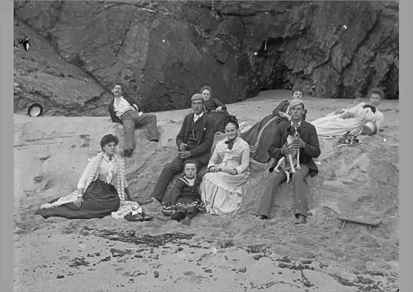 A group posed on the beach, Padstow, Cornwall. Probably 1890s or early 1900s